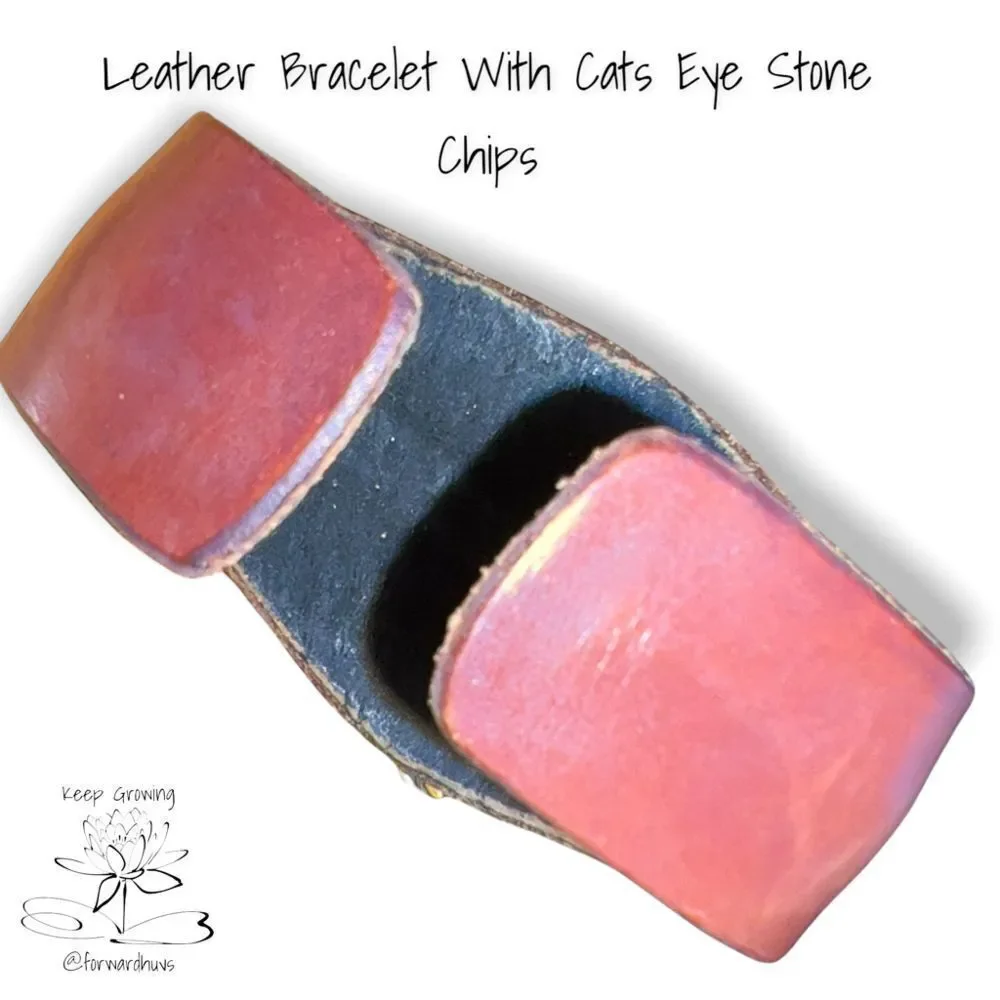 Leather Cuff Bracelet With Tigers Eye Chips Center